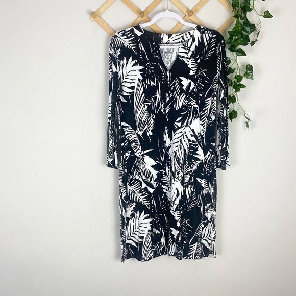 COOLIBAR Oceanside Tunic Dress Bamboo Leaves Black White Size Small EUC E123 - Picture 1 of 4